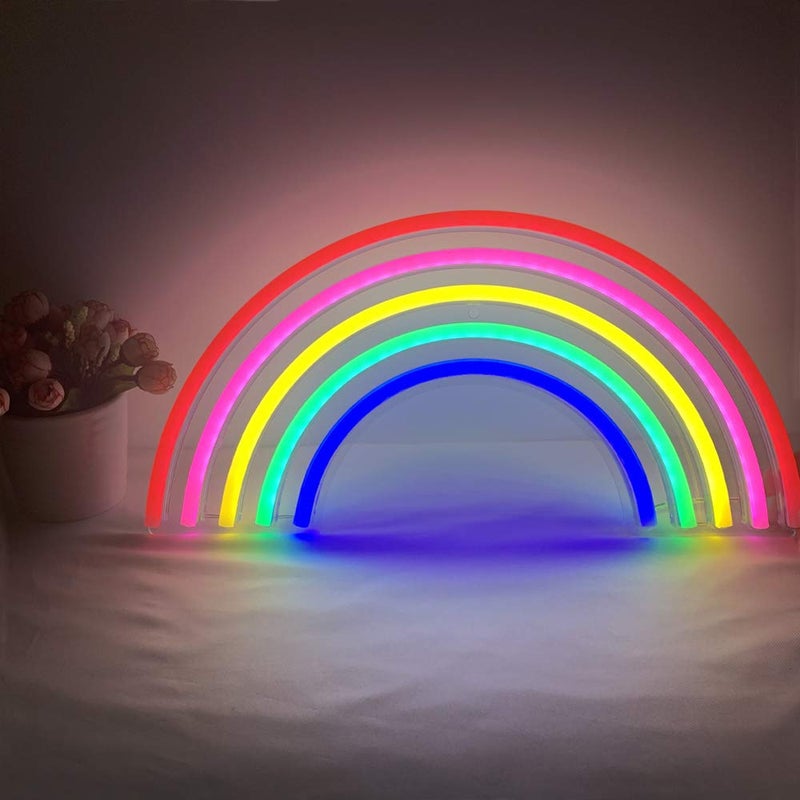 NiniTe LIGHTS Rainbow Neon Light, Cute Colorful Neon Rainbow Sign, USB Powered Night Light as Wall Decor for Kids Room, Bedroom, Christmas, Festival, Party (L) - Image 1